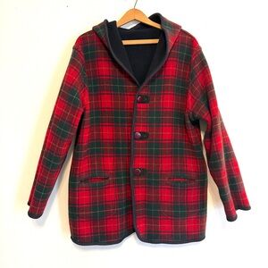 VTG 90s Revlon Oversize Boxy Blackish Blue Wool Plaid Reversible Jacket Coat XL